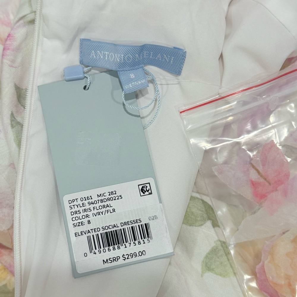 Antonio Melani Iris Linen 3D Floral Print Mockneck Short Sleeve Dress Ivory NWT - Picture 11 of 16